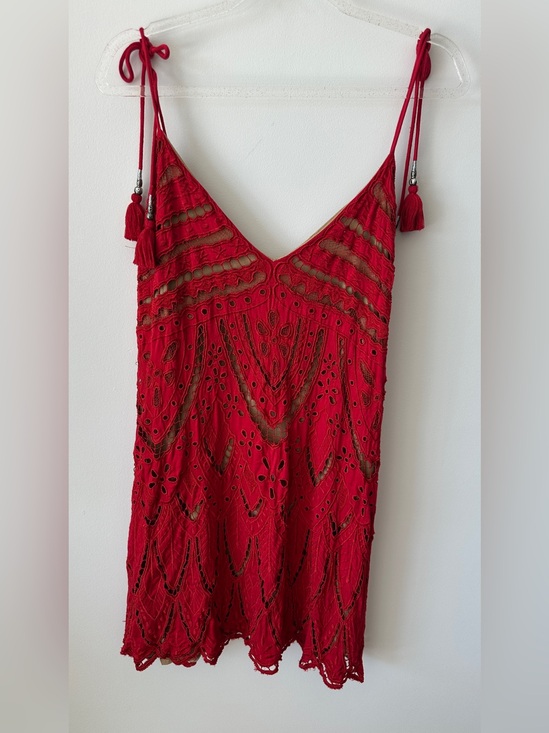 Free People Tops - Free People Red Crochet Tie-Shoulder Tank